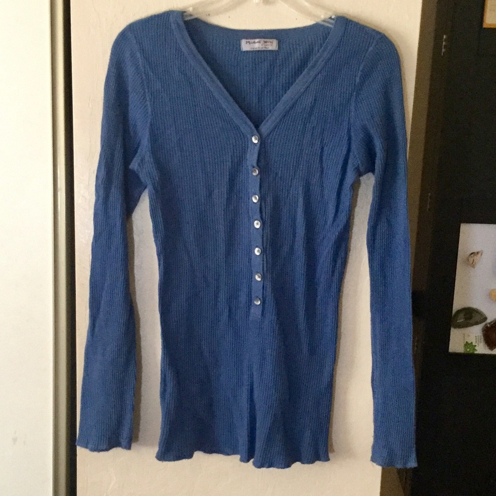 Michael stars blue L/S cotton henley- One Size (0-10)